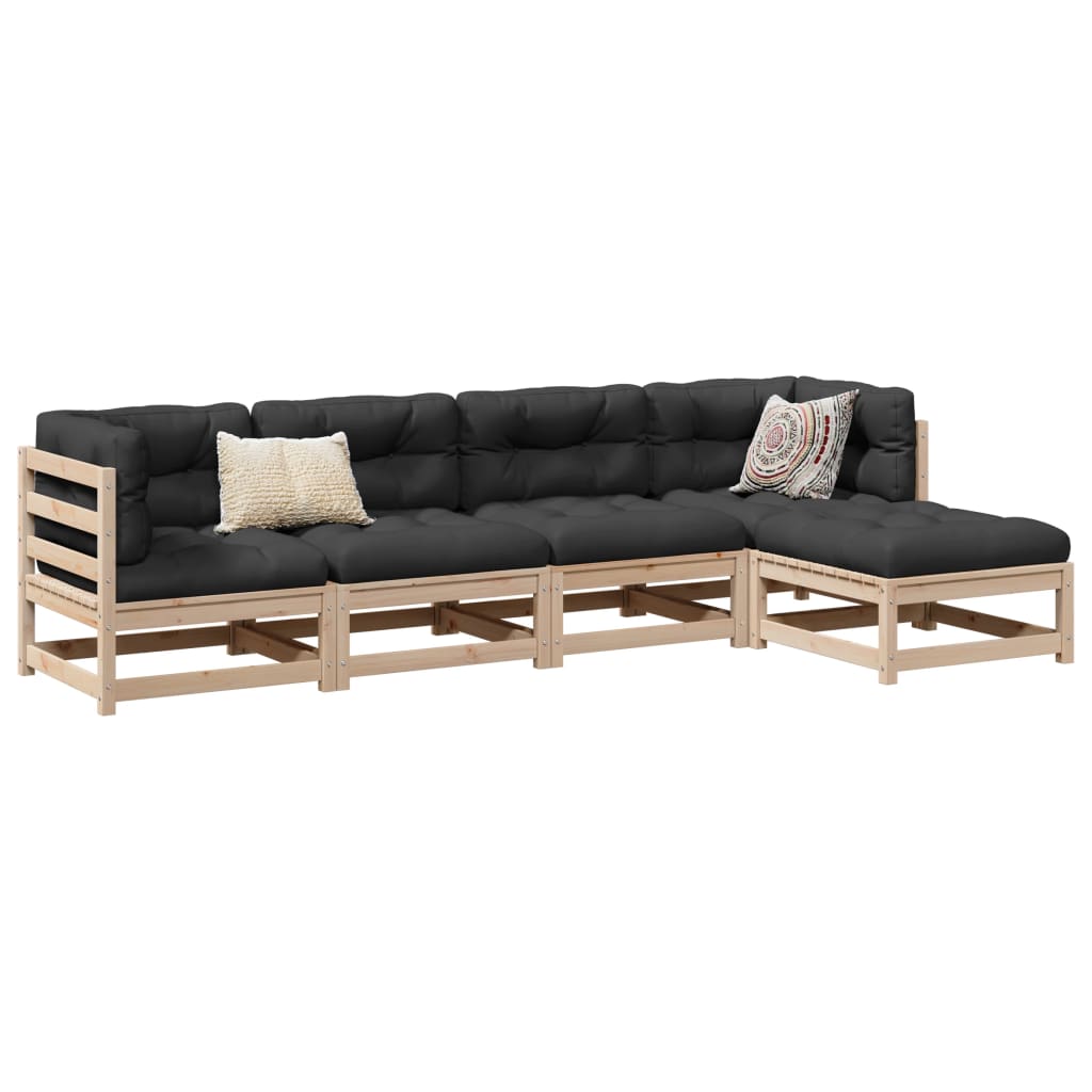 5 Piece Garden Sofa Set Solid Wood Pine - vid-3299384 - Discount Dealers
