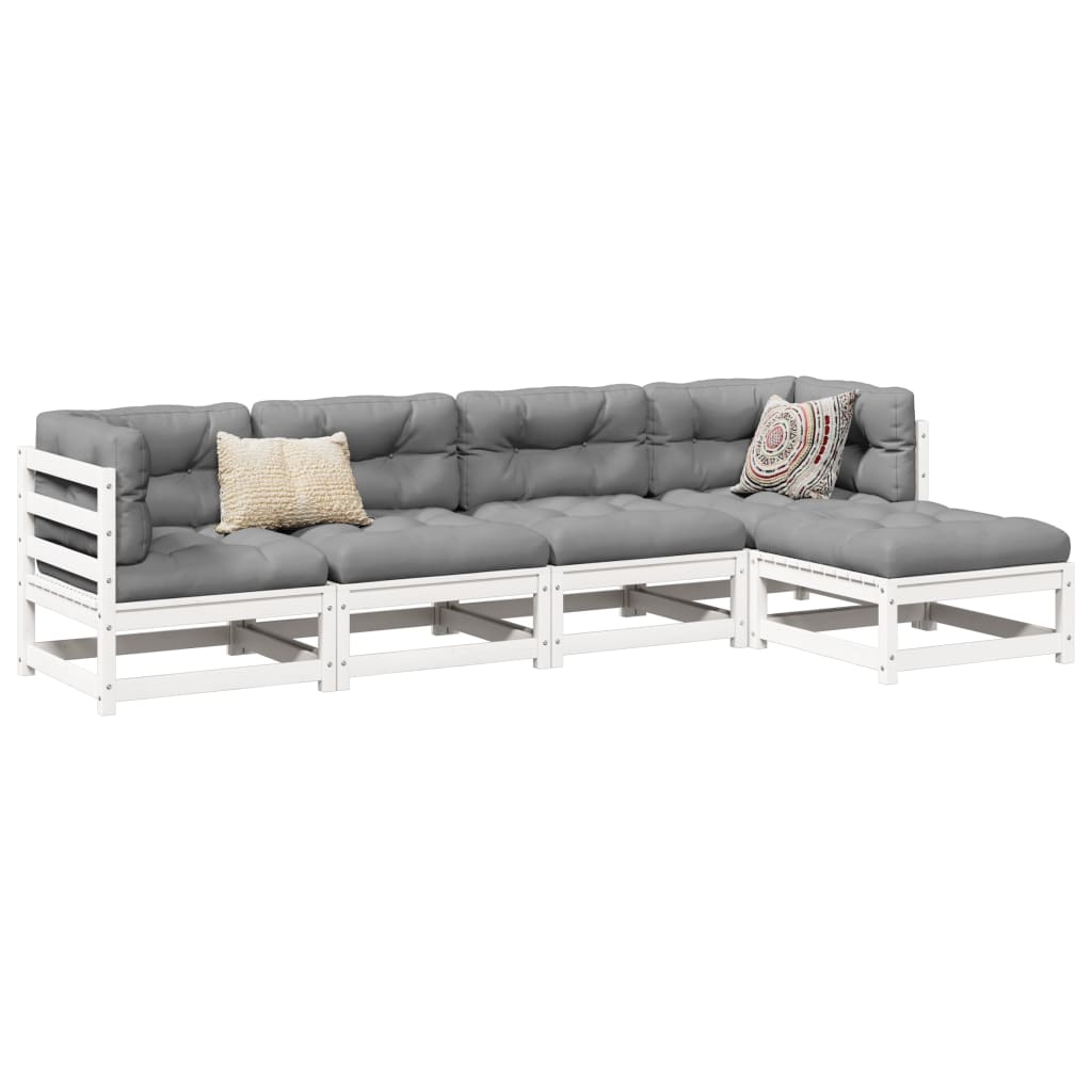 5 Piece Garden Sofa Set White Solid Wood Pine - vid-3299385 - Discount Dealers