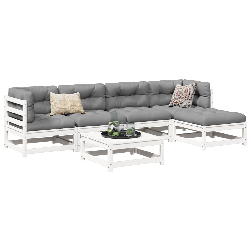 6 Piece Garden Sofa Set White Solid Wood Pine - vid-3299397 - Discount Dealers