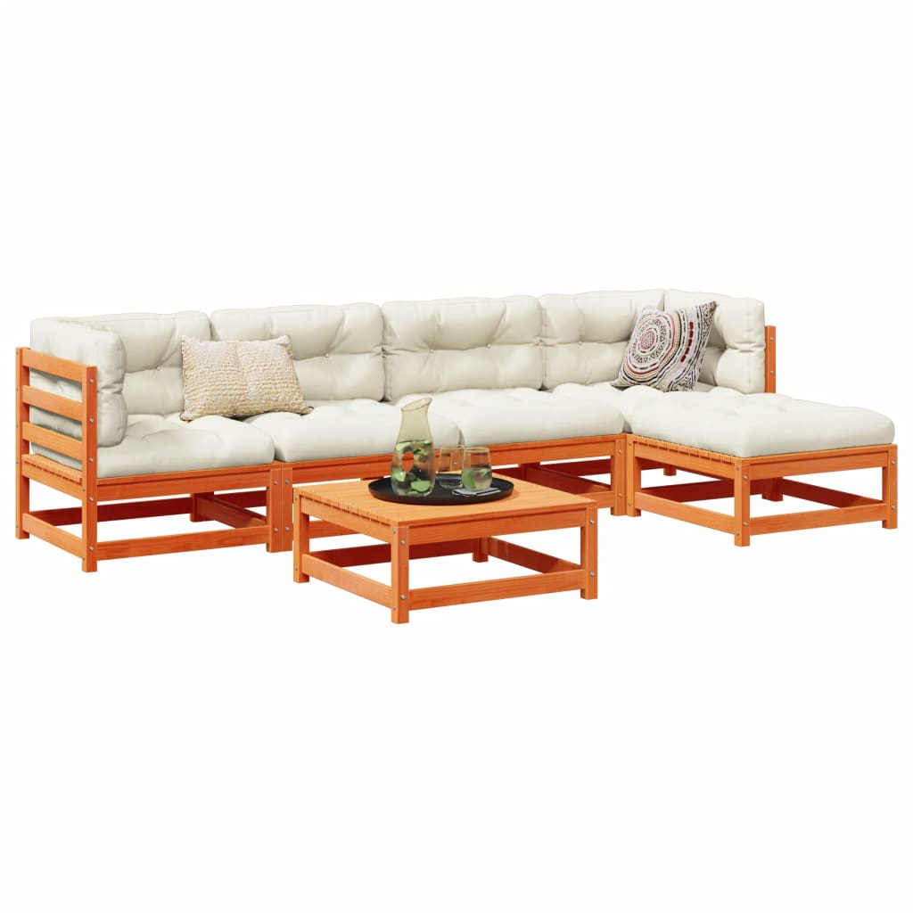 6 Piece Garden Sofa Set Wax Brown Solid Wood Pine - vid-3299398 - Discount Dealers