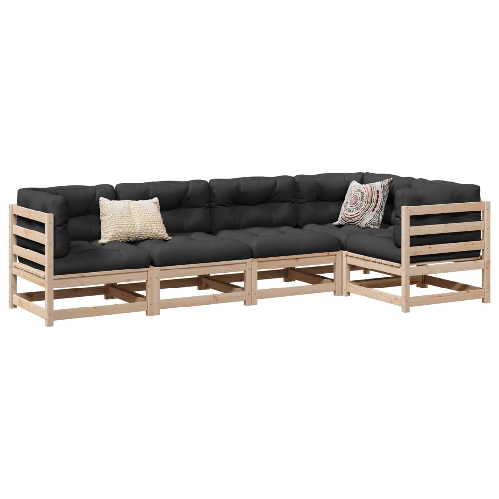 5 Piece Garden Sofa Set Solid Wood Pine - vid-3299430 - Discount Dealers