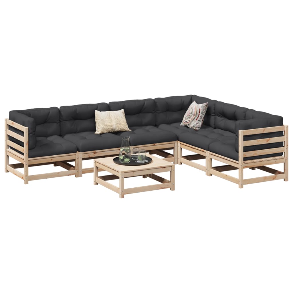 7 Piece Garden Sofa Set Solid Wood Pine - vid-3299463 - Discount Dealers