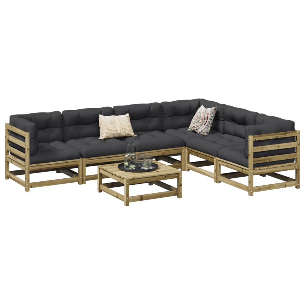 7 Piece Garden Sofa Set Impregnated Wood Pine - vid-3299466 - Discount Dealers