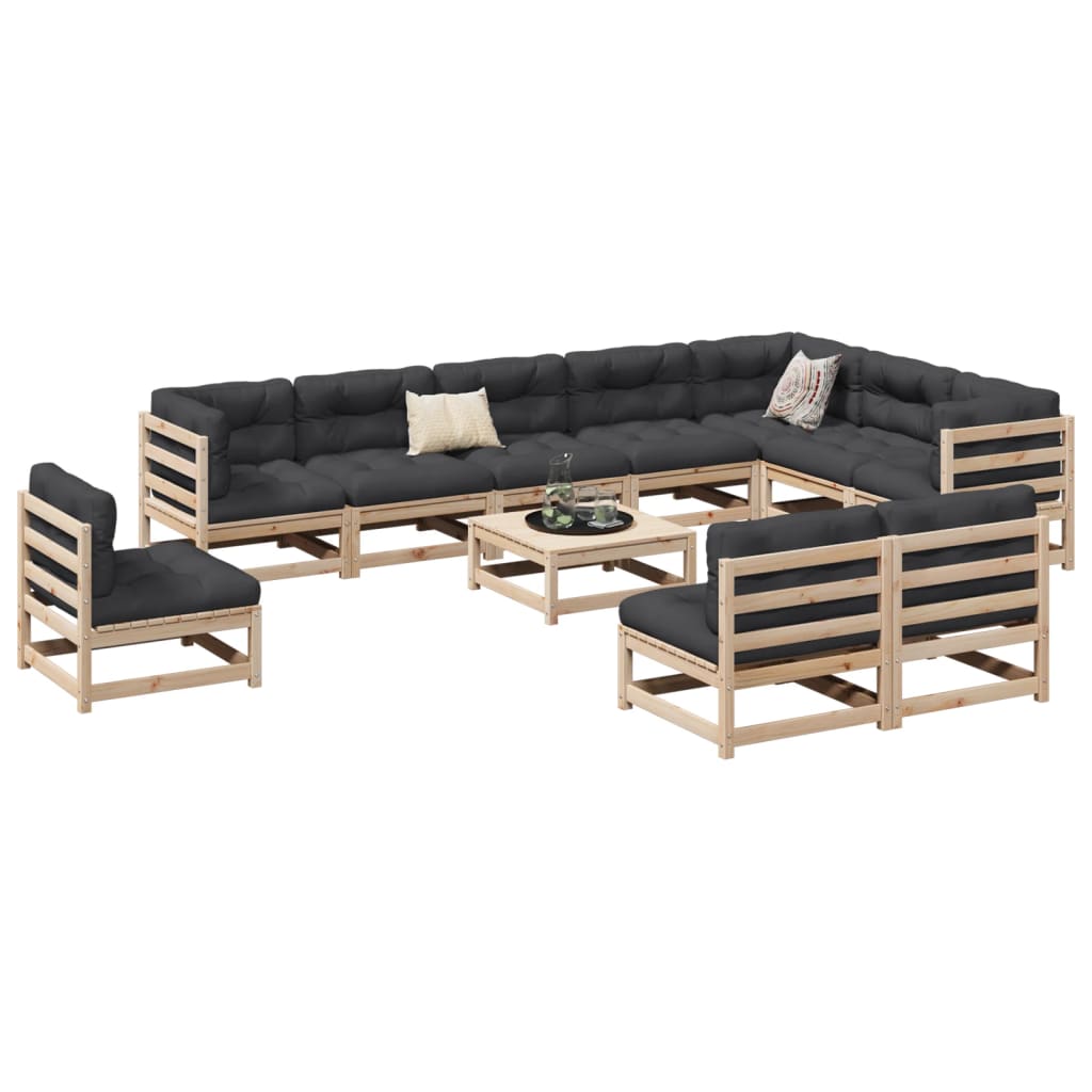 11 Piece Garden Sofa Set Solid Wood Pine - vid-3299485 - Discount Dealers
