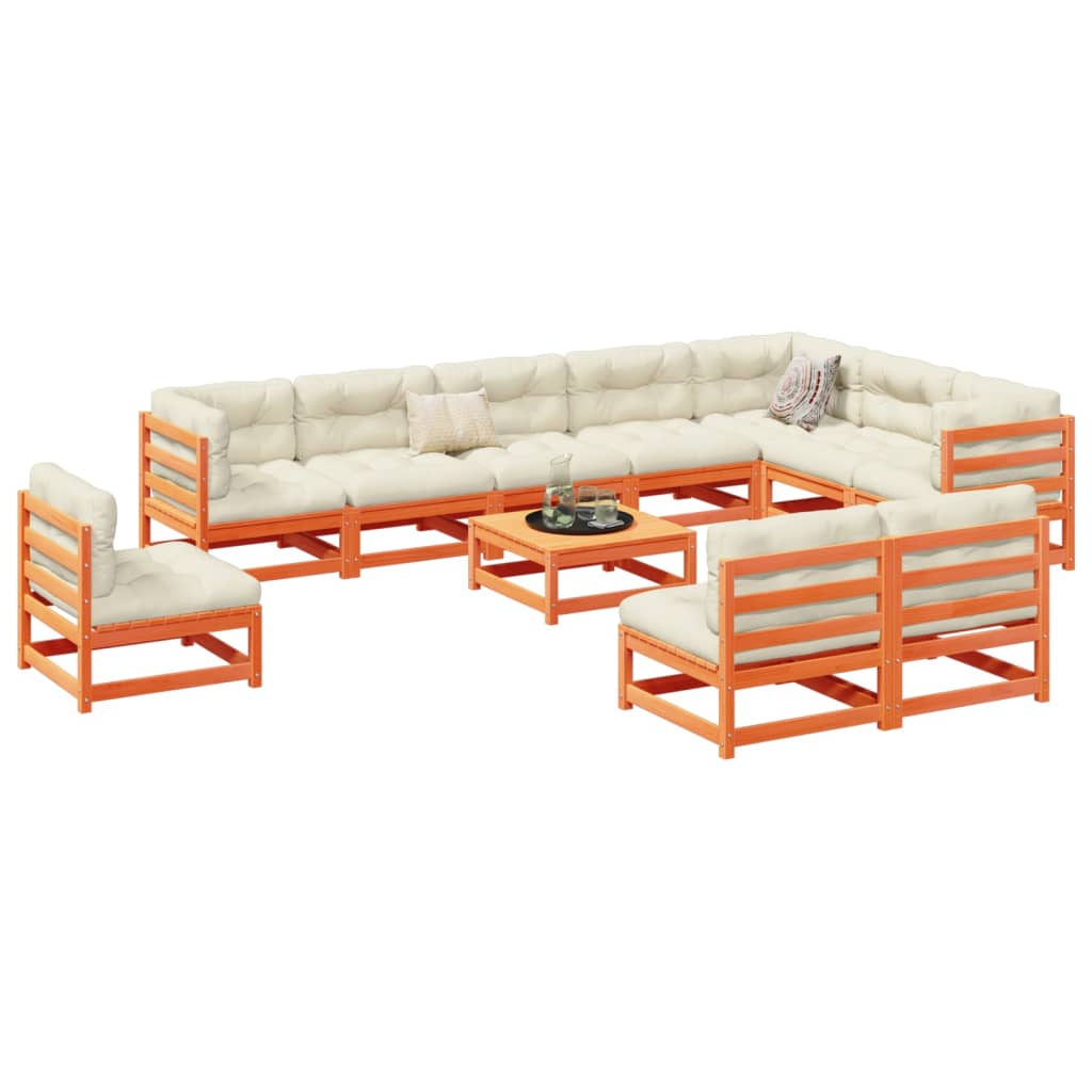 11 Piece Garden Sofa Set Wax Brown Solid Wood Pine - Discount Dealers