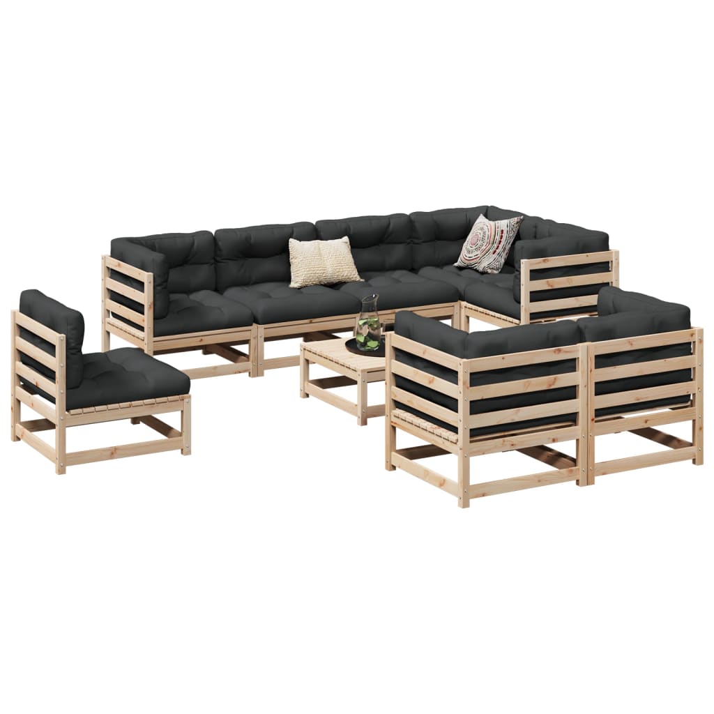 9 Piece Garden Sofa Set Solid Wood Pine - vid-3299508 - Discount Dealers