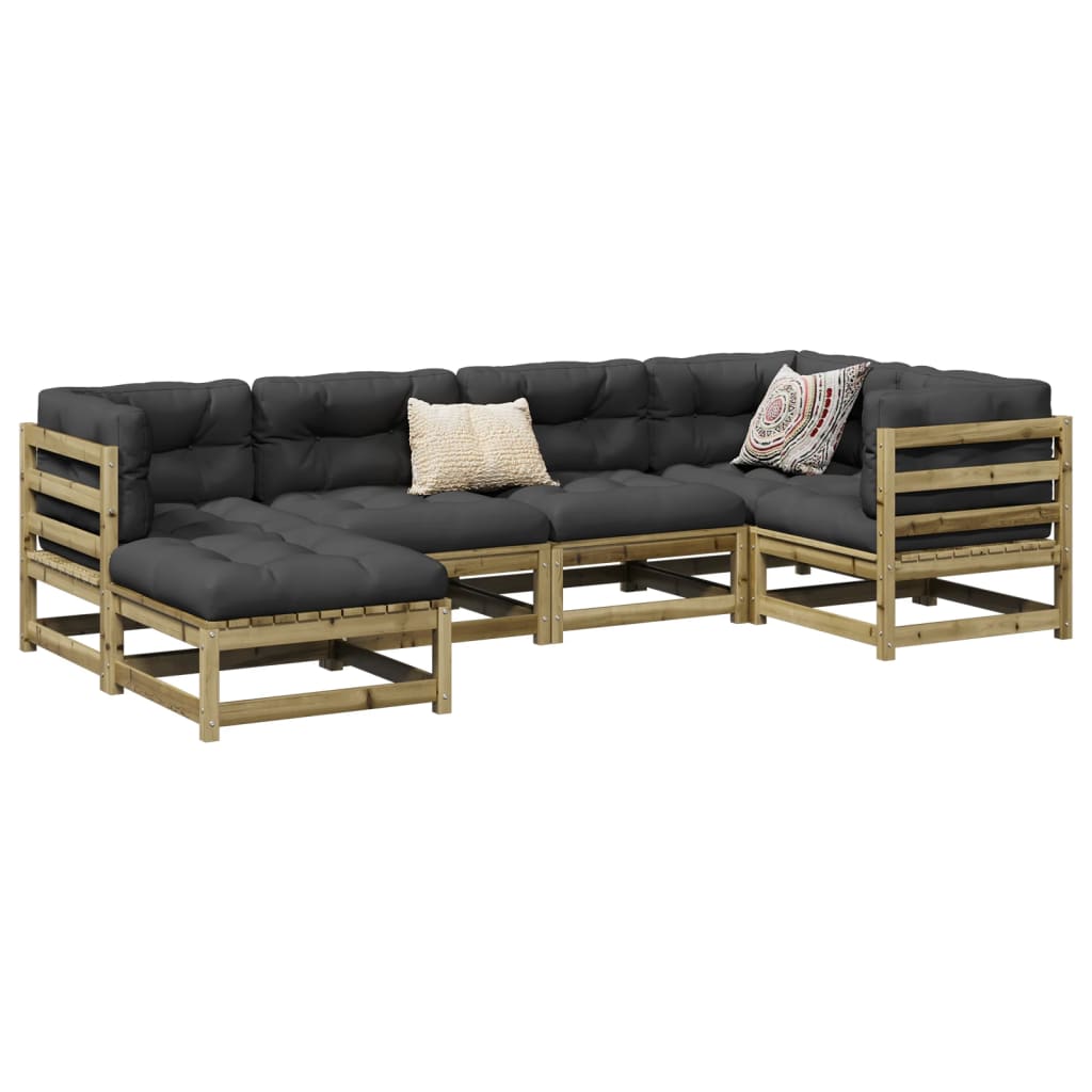 6 Piece Garden Sofa Set Impregnated Wood Pine - vid-3299522 - Discount Dealers