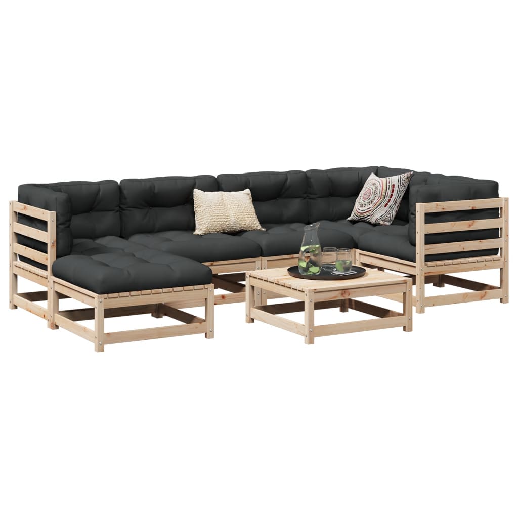 7 Piece Garden Sofa Set Solid Wood Pine - vid-3299530 - Discount Dealers