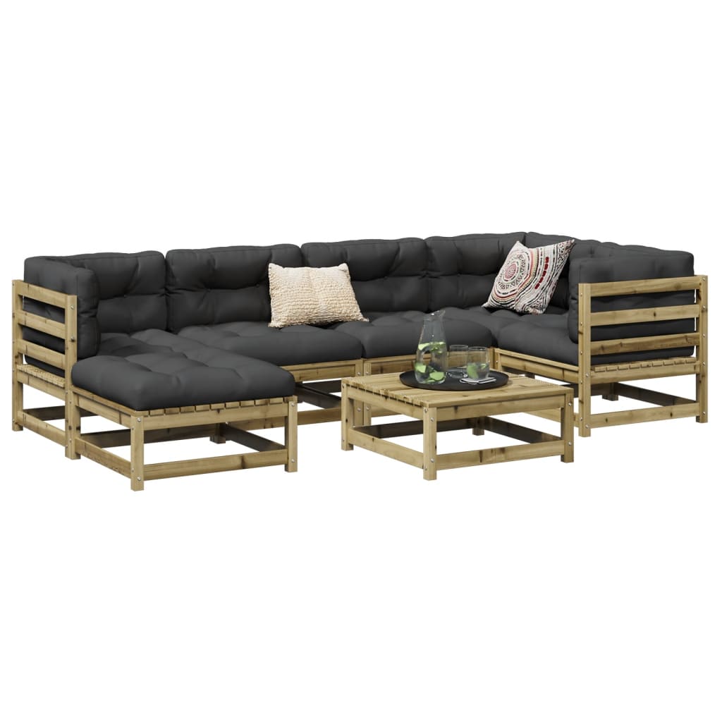 7 Piece Garden Sofa Set Impregnated Wood Pine - vid-3299533 - Discount Dealers