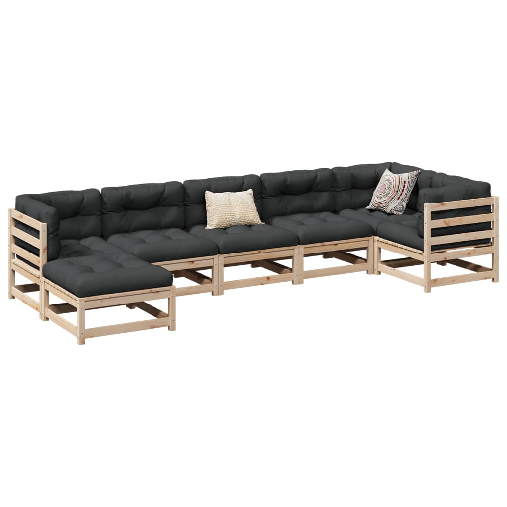 7 Piece Garden Sofa Set Solid Wood Pine - vid-3299541 - Discount Dealers