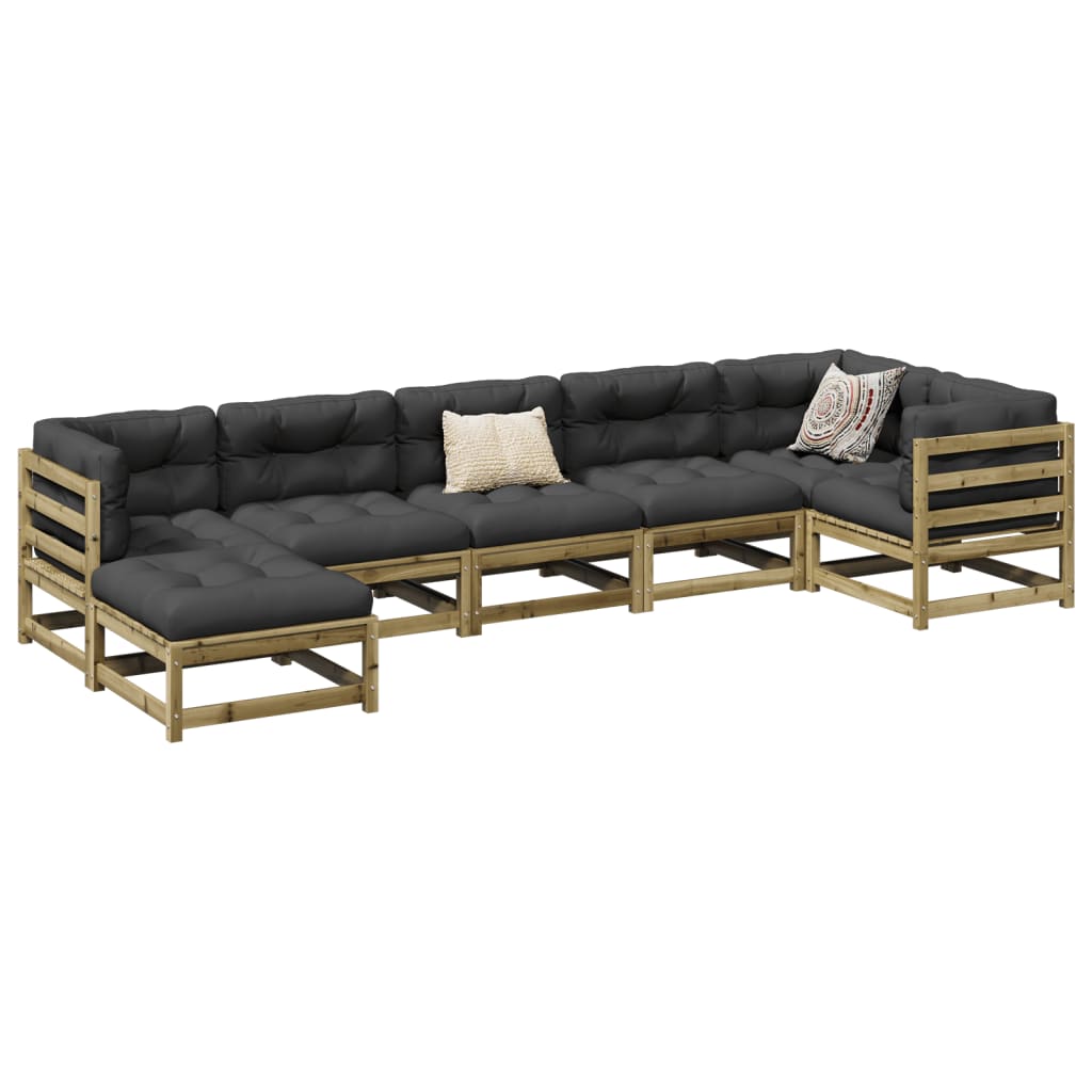 7 Piece Garden Sofa Set Impregnated Wood Pine - vid-3299544 - Discount Dealers