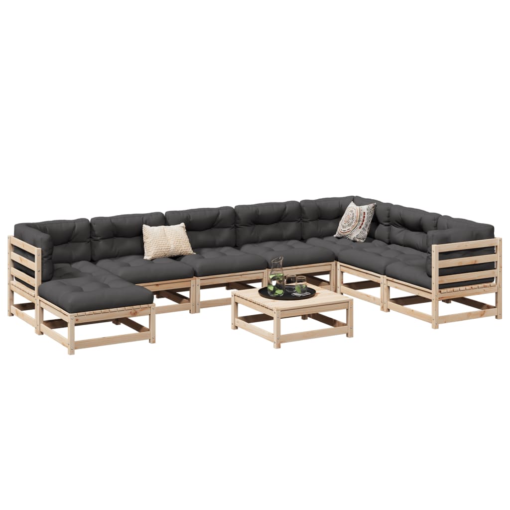9 Piece Garden Sofa Set Solid Wood Pine - vid-3299581 - Discount Dealers