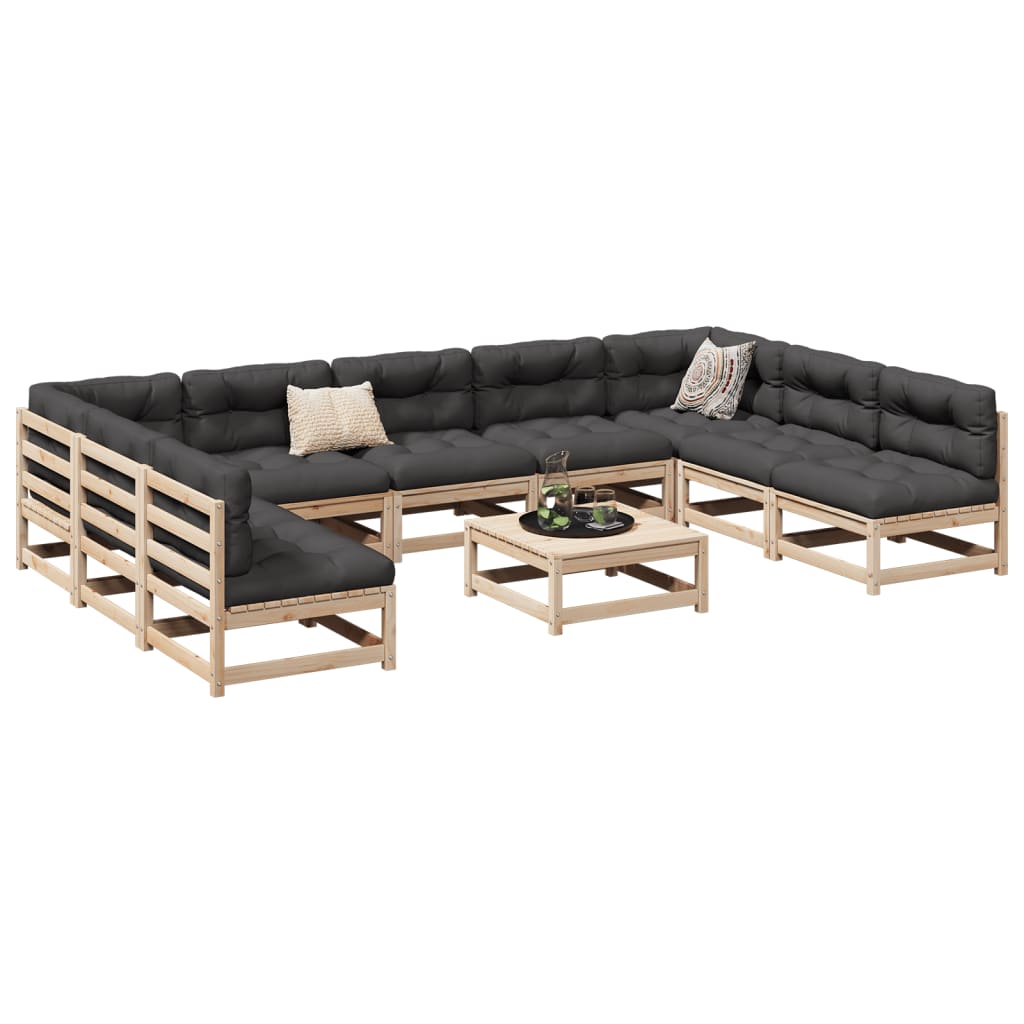 10 Piece Garden Sofa Set Solid Wood Pine - vid-3299592 - Discount Dealers