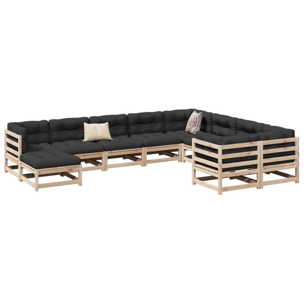 10 Piece Garden Sofa Set Solid Wood Pine - vid-3299636 - Discount Dealers