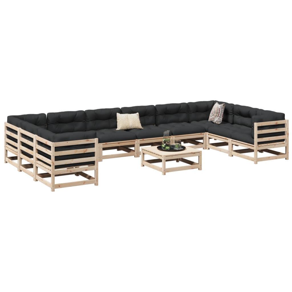 11 Piece Garden Sofa Set Solid Wood Pine - vid-3299644 - Discount Dealers
