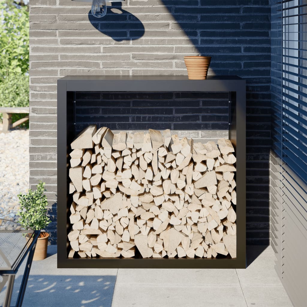 Firewood Rack Black 100x40x100 cm Steel - Charlotte Dunes