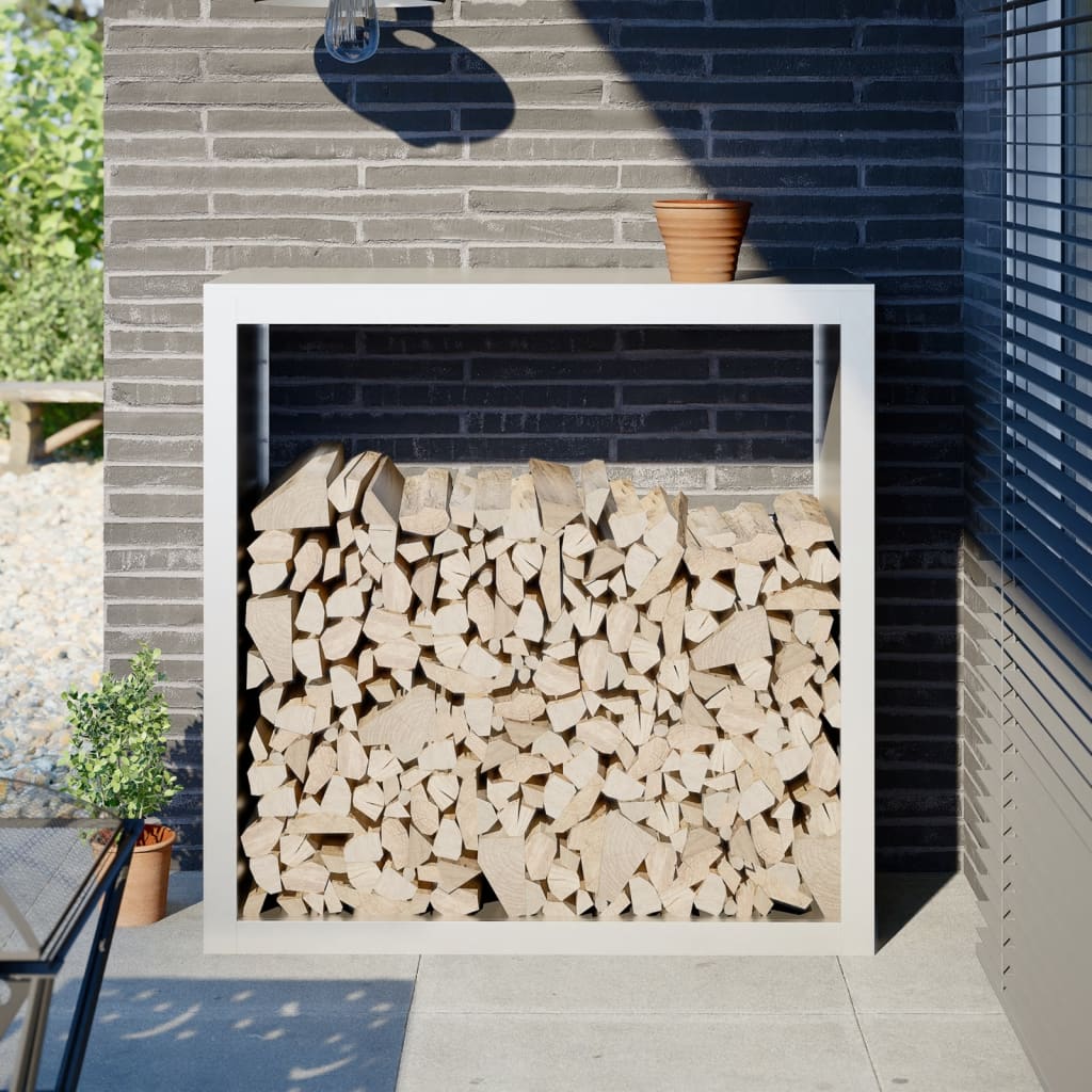 Firewood Rack White 100x40x100 cm Steel - Charlotte Dunes