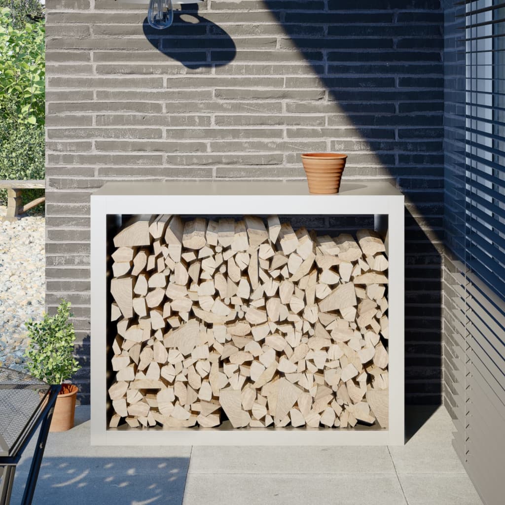 Firewood Rack White 100x40x80 cm Steel - Brittle & Co