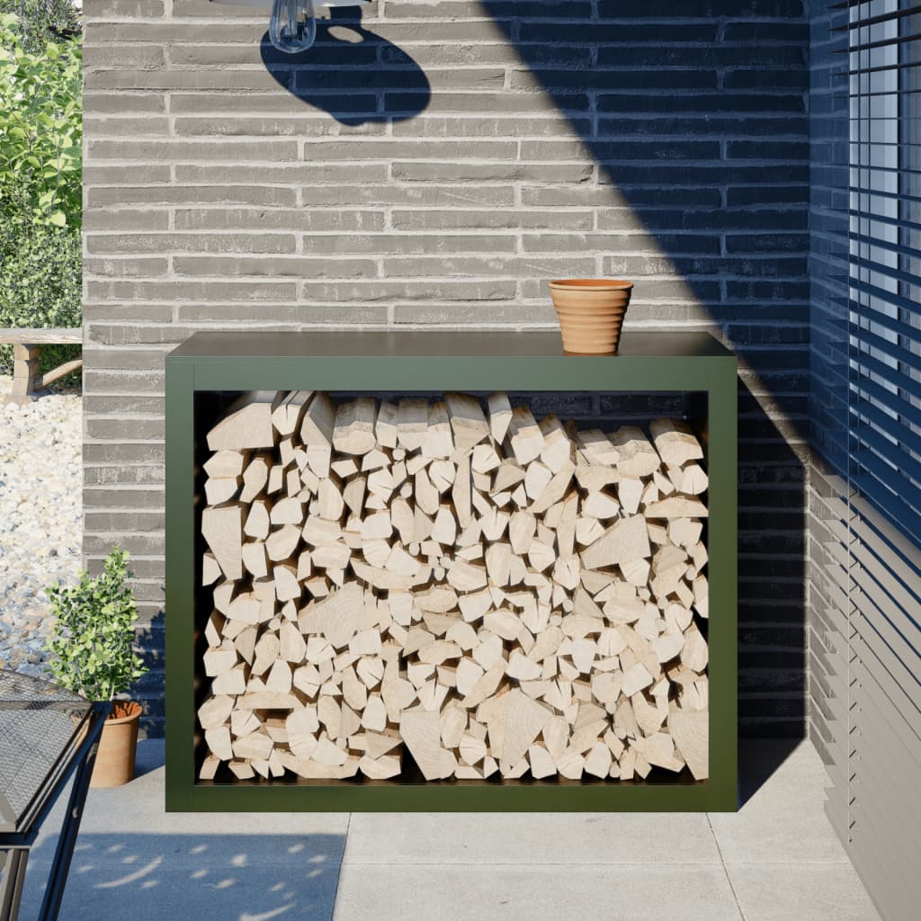 Firewood Rack Green 100x40x80 cm Steel - Brittle & Co