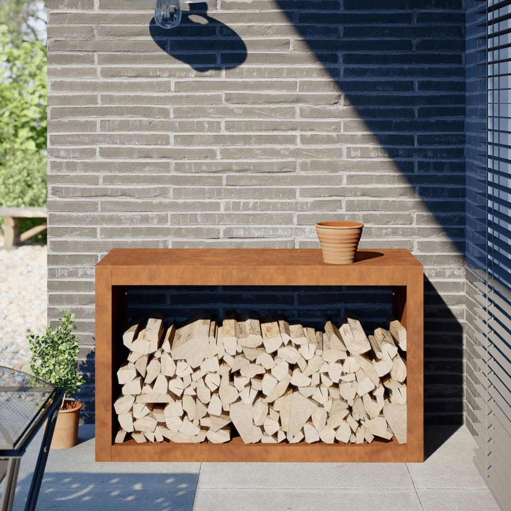 Firewood Rack 100x40x60 cm Weathering Steel - Discount Dealers