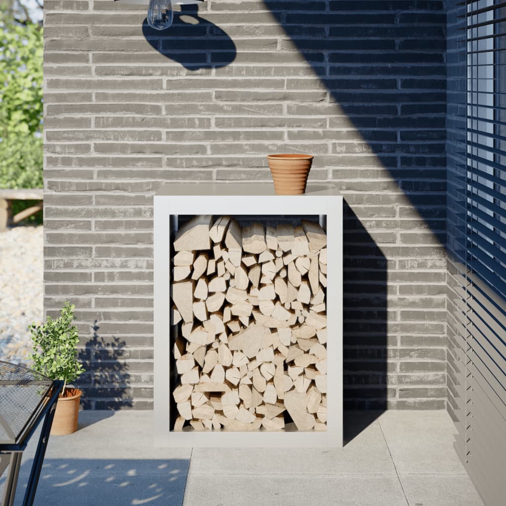 Firewood Rack White 60x40x80 cm Steel - Brittle & Co
