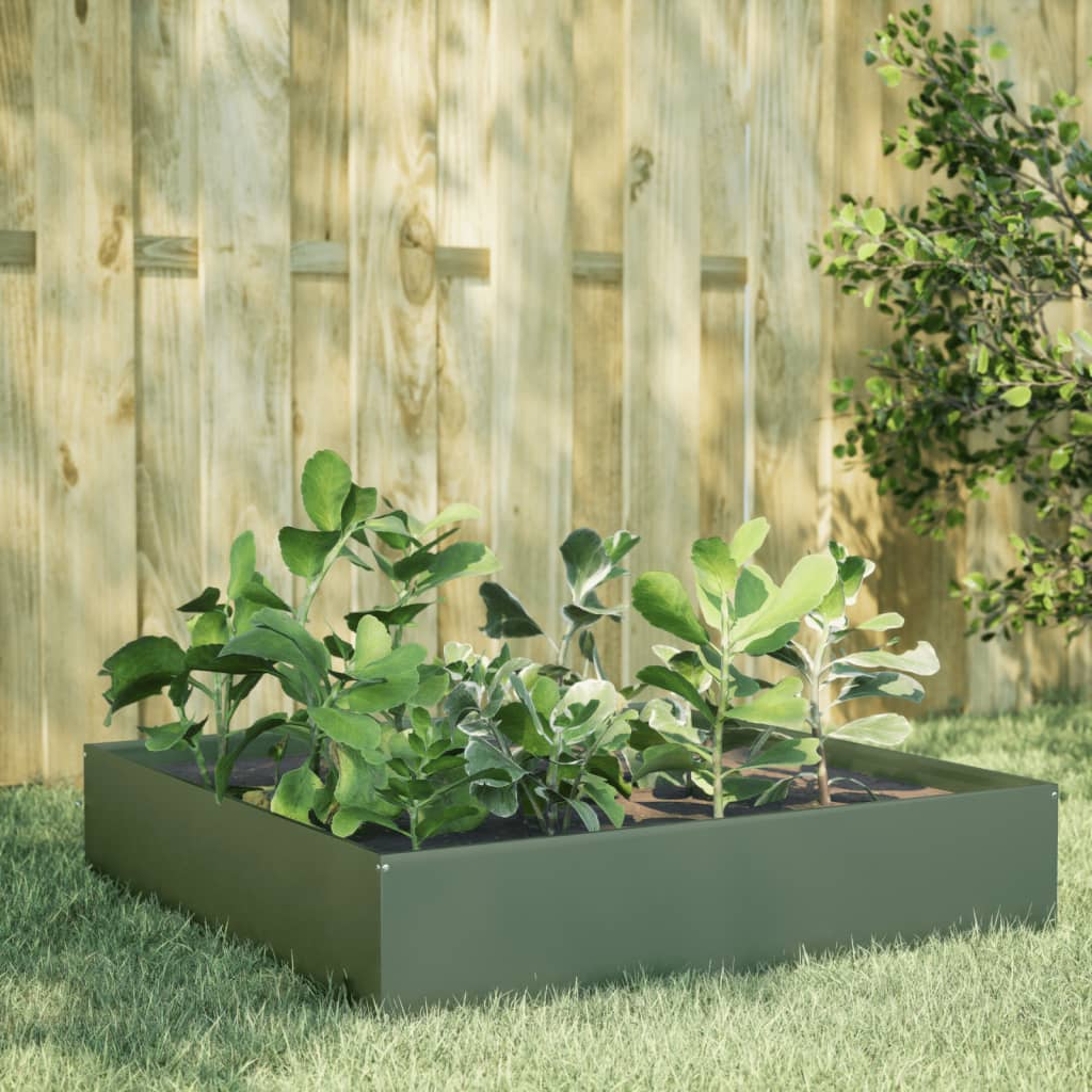 Garden Raised Bed Olive green 100x100x33.5 cm Steel - Design Hut