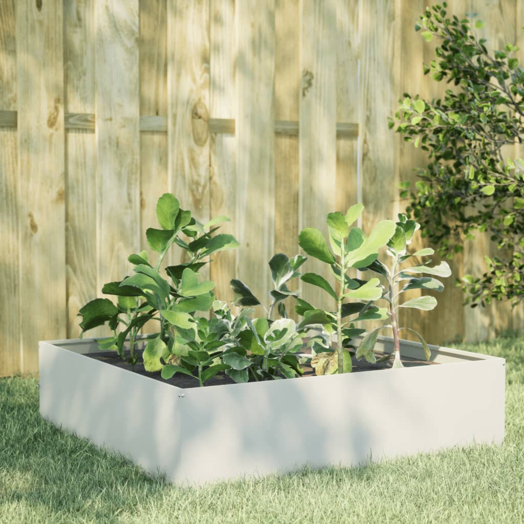 Garden Raised Bed White 100x100x25 cm Steel - Charlotte Dunes
