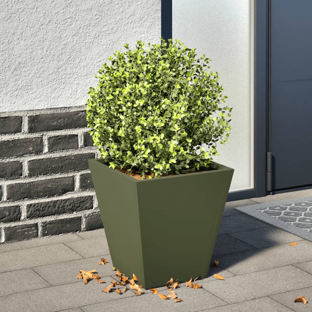 Garden Planter Olive Green 30x30x30 cm Steel - vid-851044 - Design Hut
