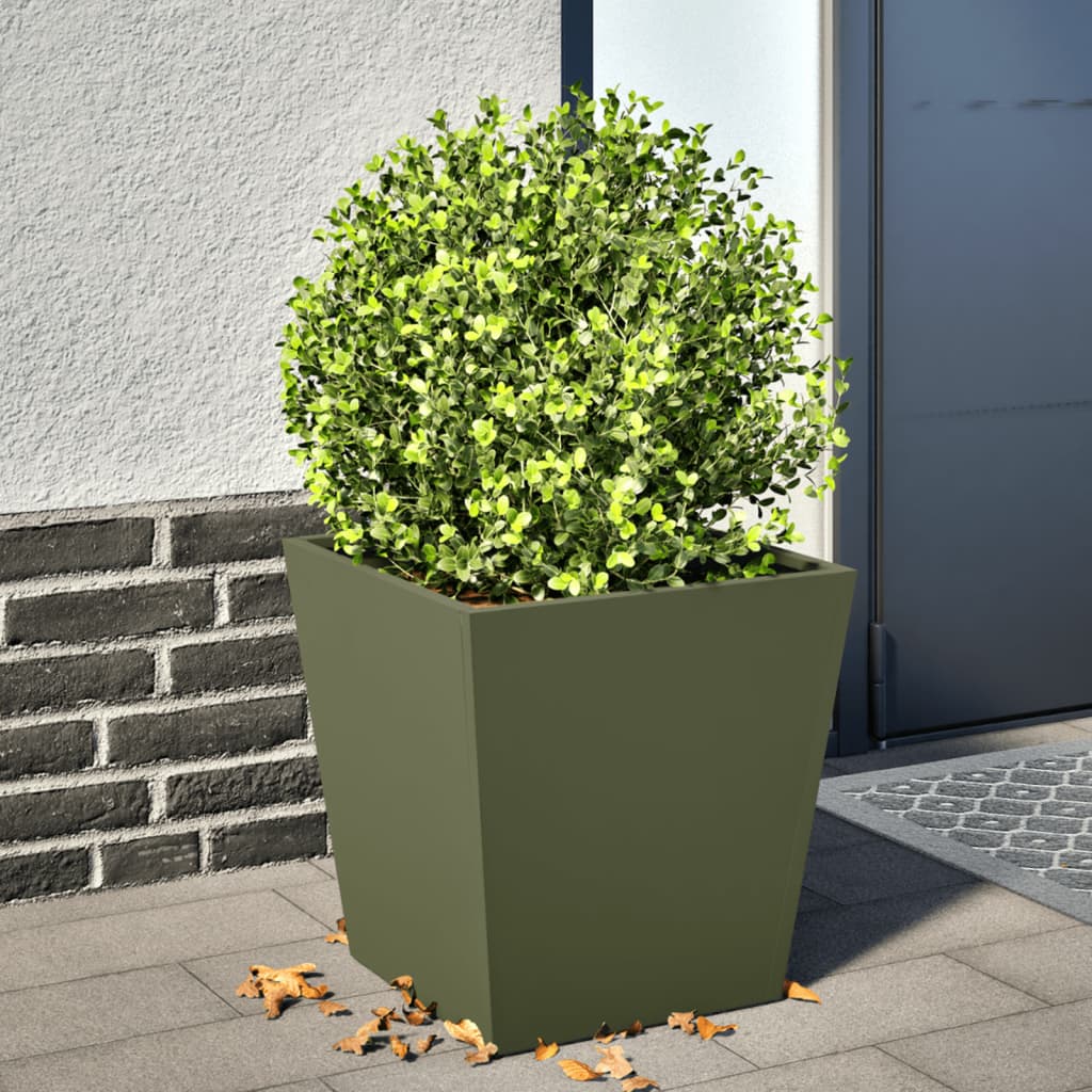 Garden Planter Olive Green 40x40x40 cm Steel - vid-851058 - Design Hut