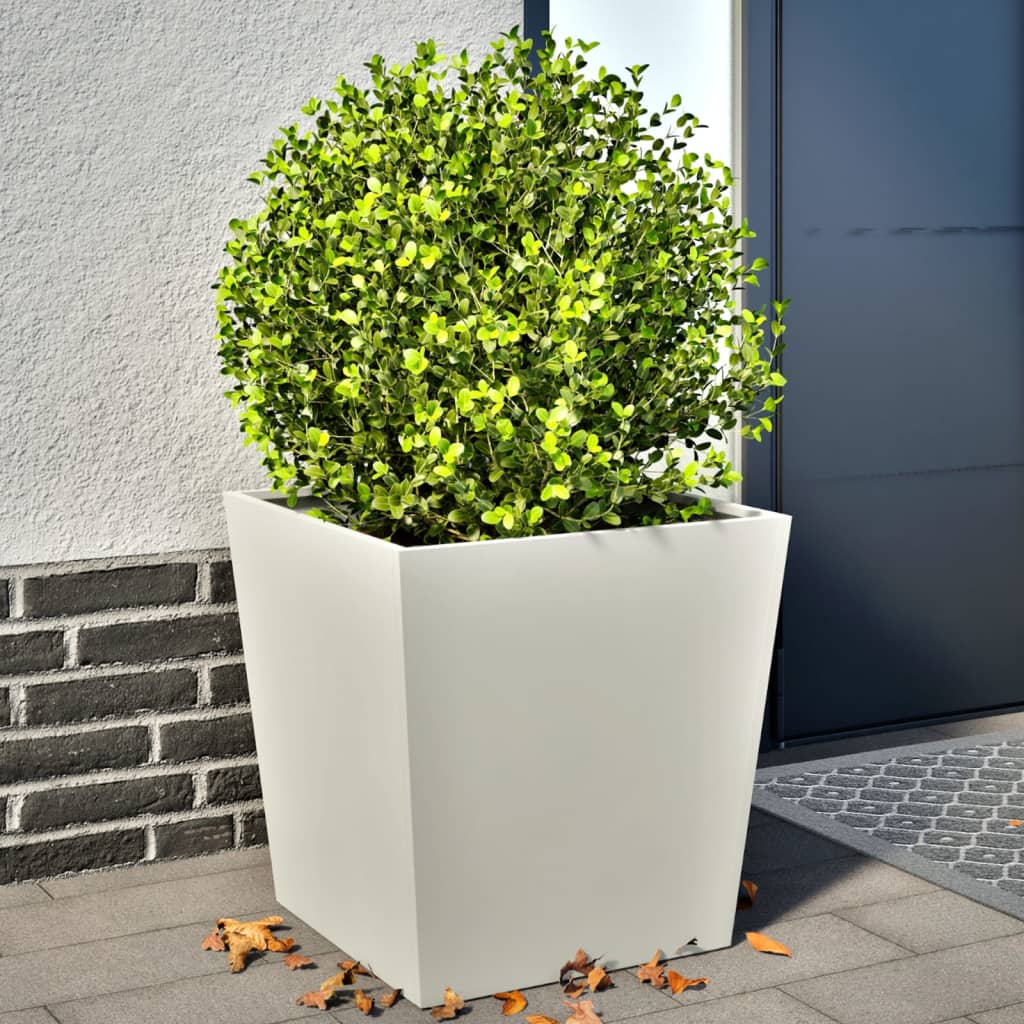 Garden Planters White 2 pcs 50x50x50 cm Steel - Discount Dealers