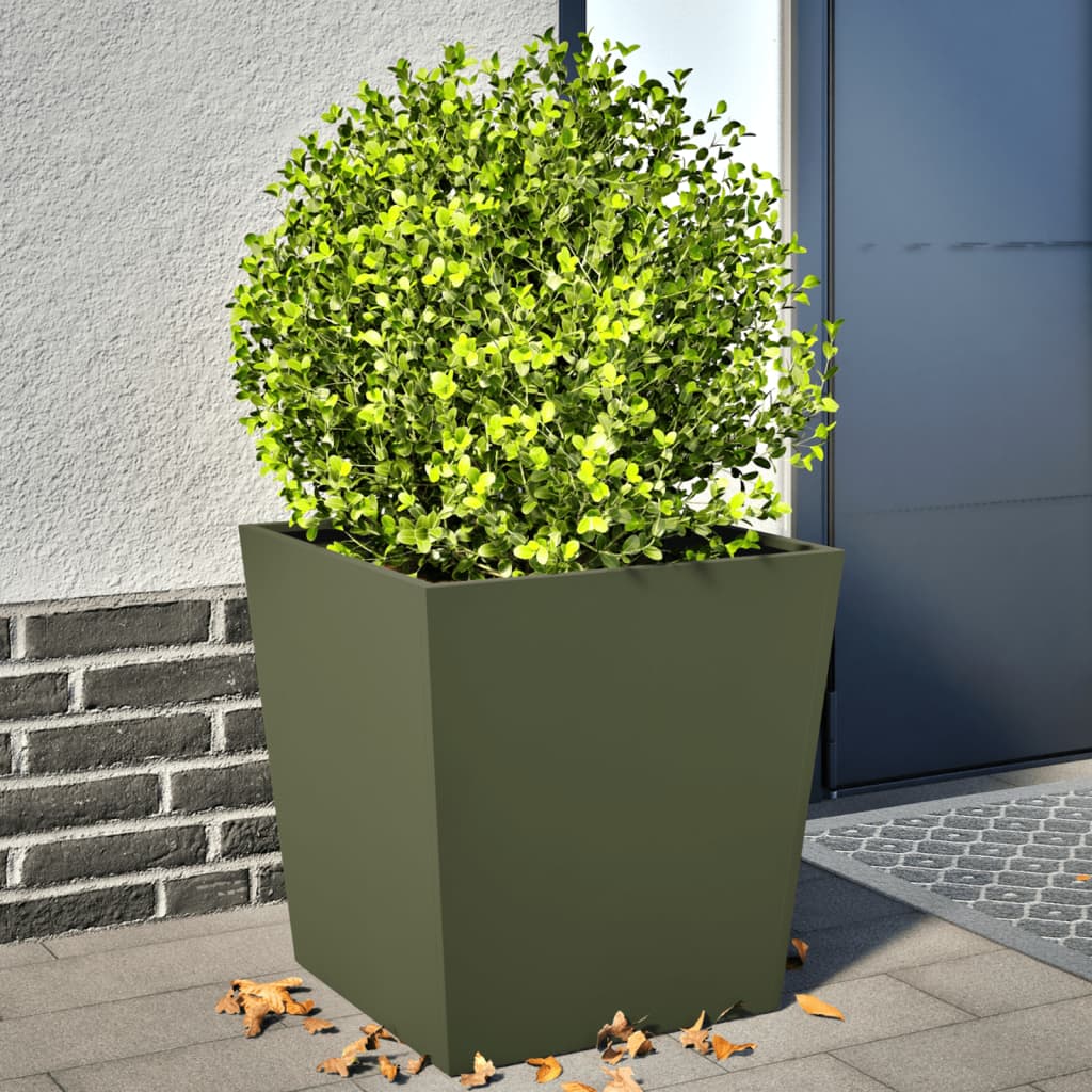 Garden Planters Olive Green 2 pcs 50x50x50 cm Steel - Discount Dealers