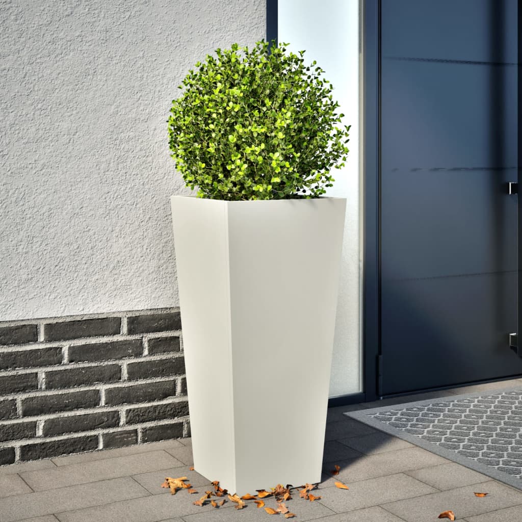 Garden Planter White 35x35x75 cm Steel - Decor Base