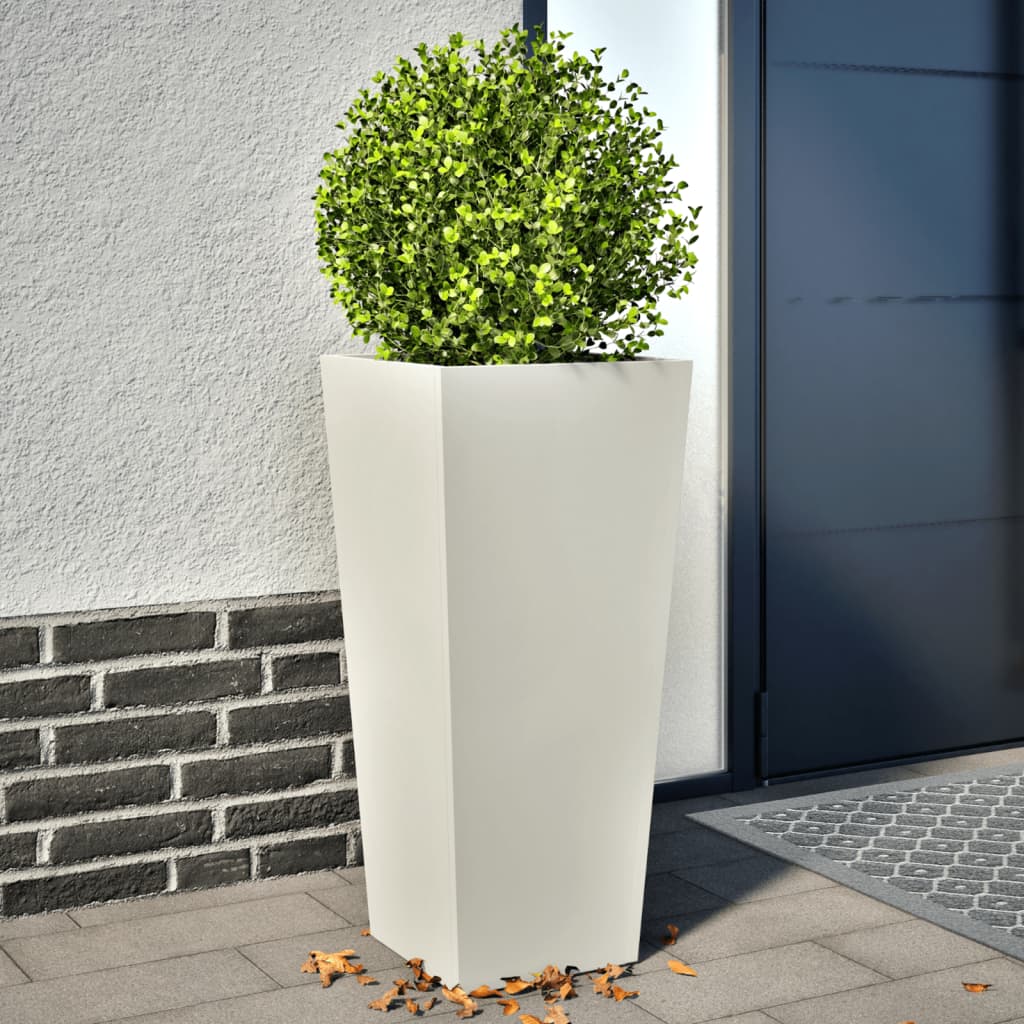 Garden Planters White 2 pcs 35x35x75 cm Steel - Decor Base