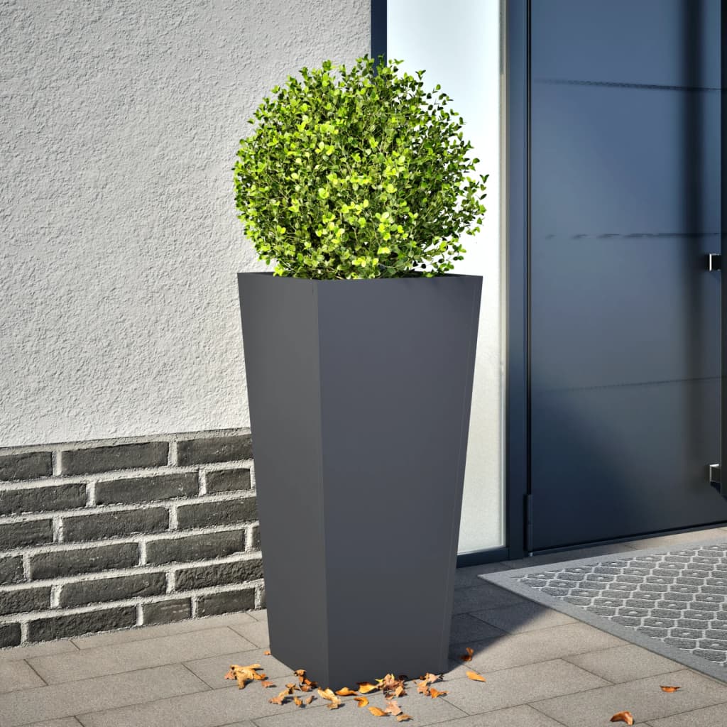 Garden Planter Anthracite 35x35x75 cm Steel - Decor Base