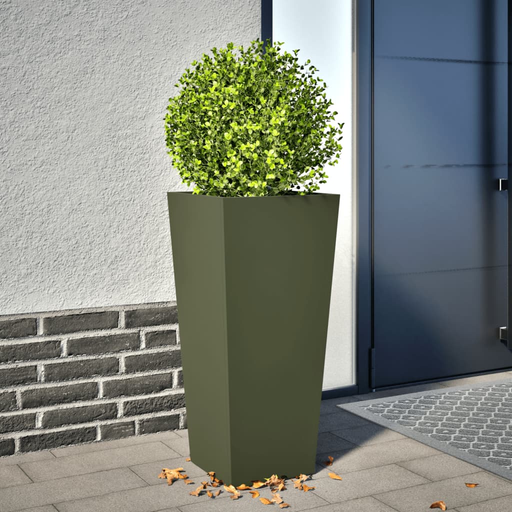 Garden Planter Olive Green 35x35x75 cm Steel - Decor Base