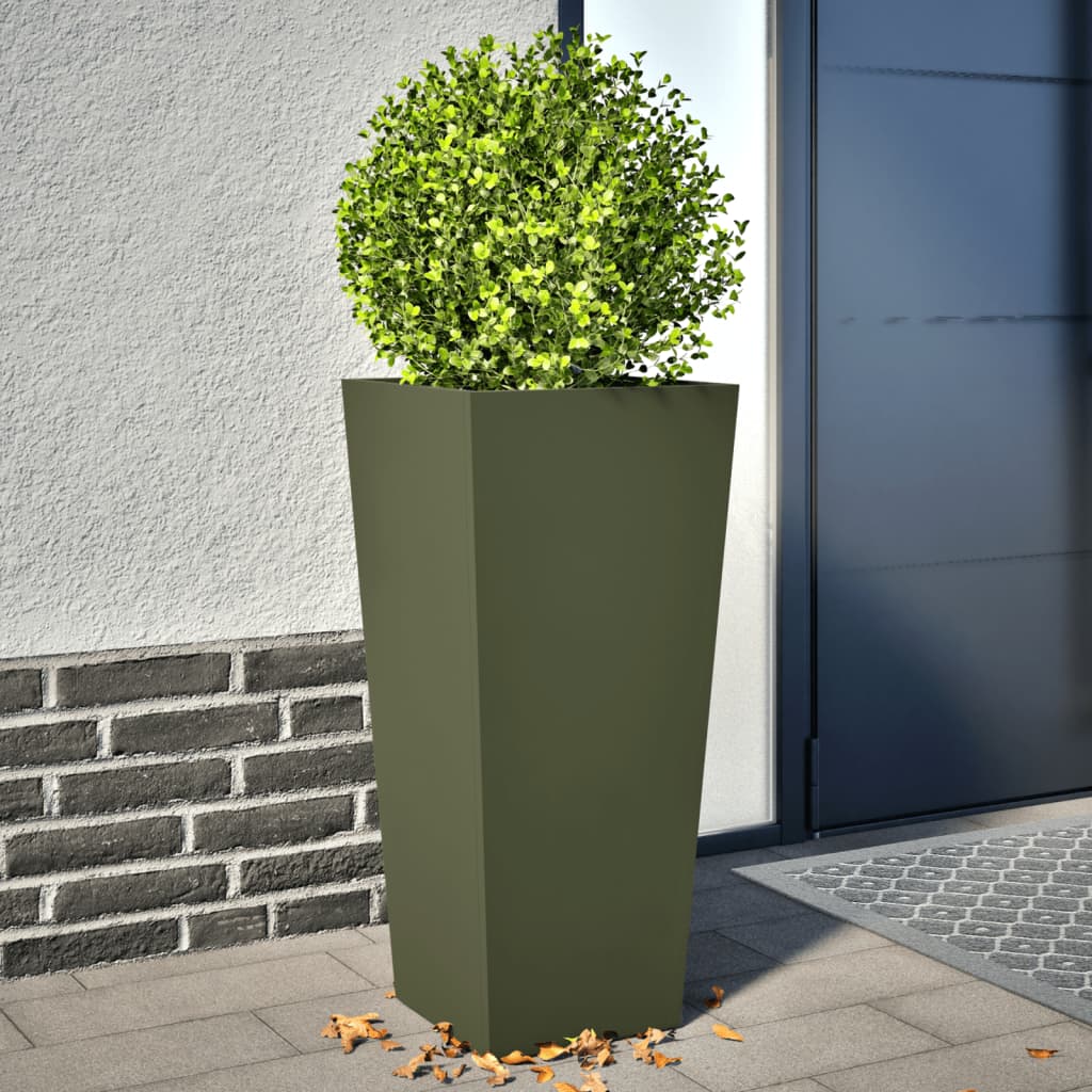Garden Planters Olive Green 2 pcs 35x35x75 cm Steel - Decor Base