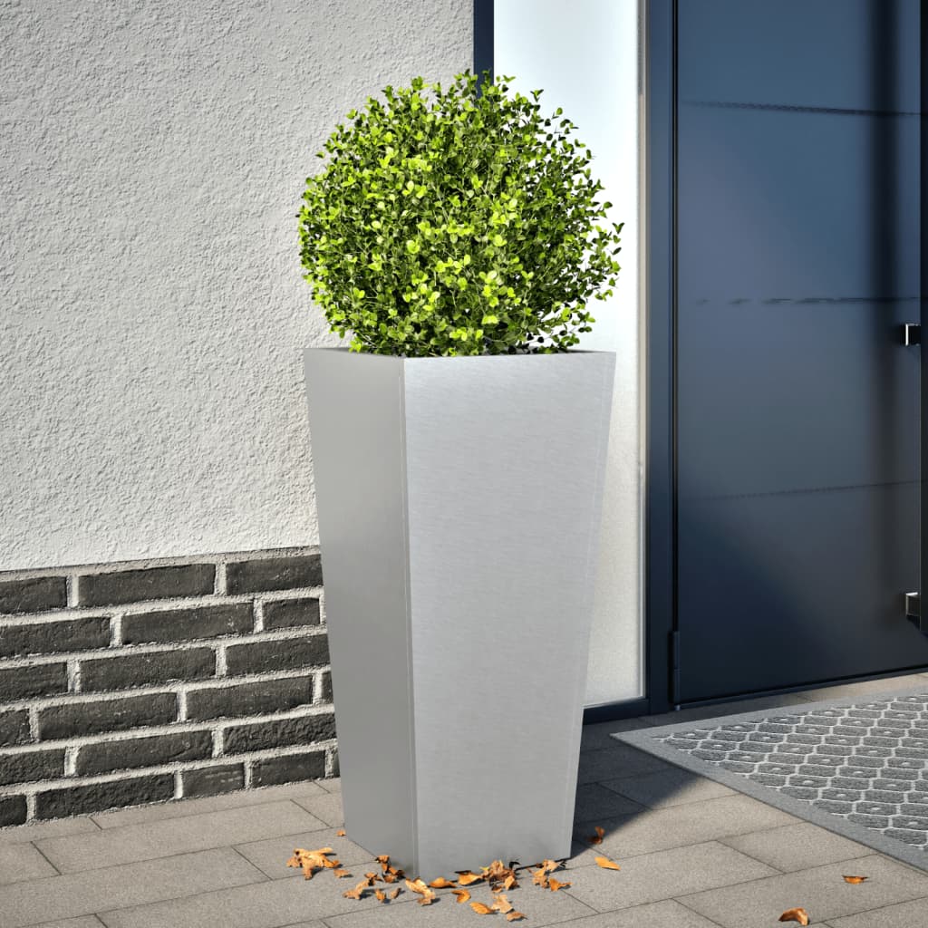 Garden Planter 35x35x75 cm Galvanised Steel - Decor Base