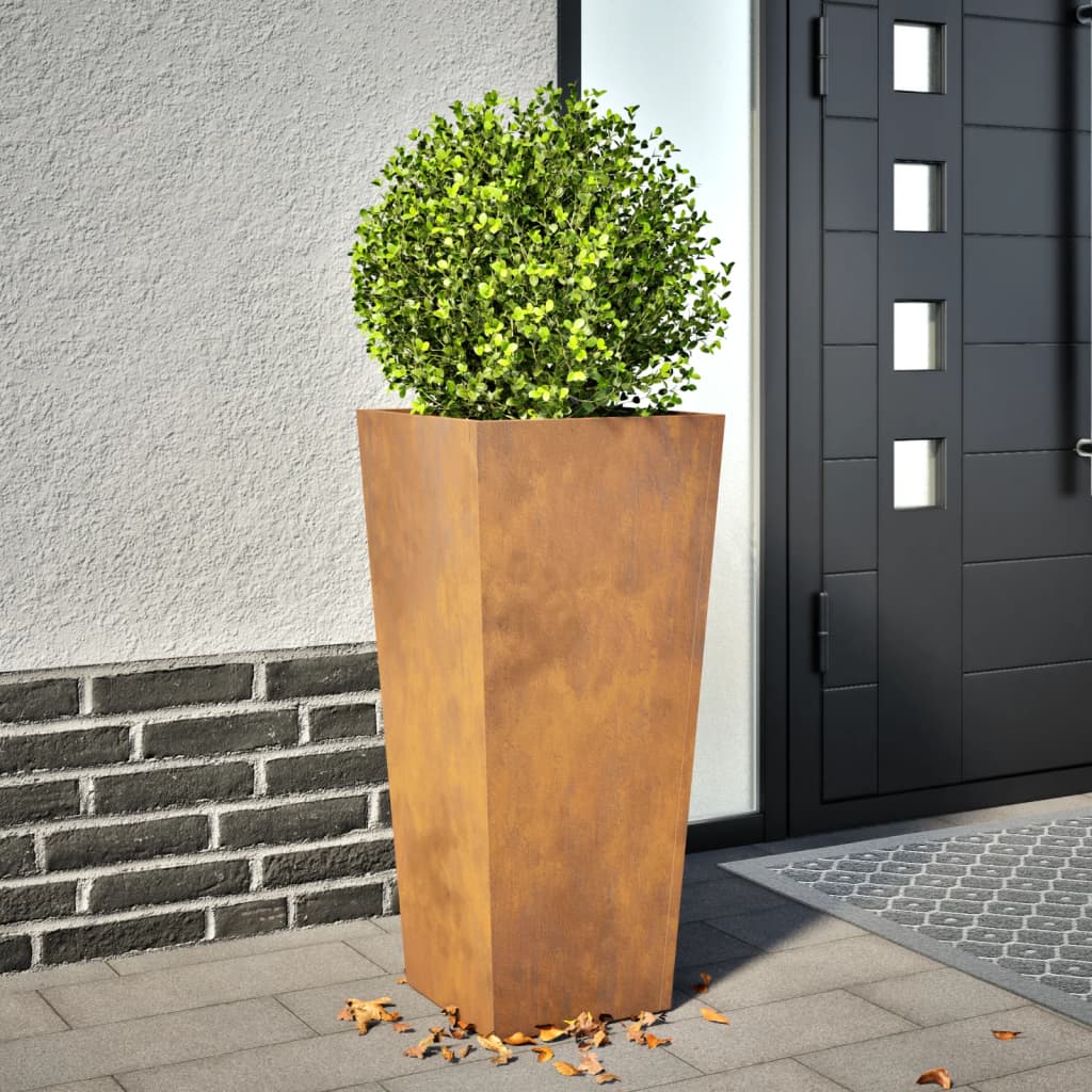 Garden Planter 35x35x75 cm Weathering Steel - Decor Base