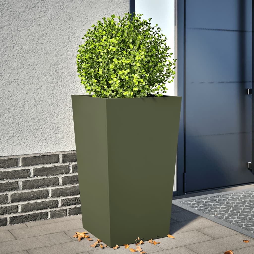 Garden Planter Olive Green 45x45x75 cm Steel - Decor Base