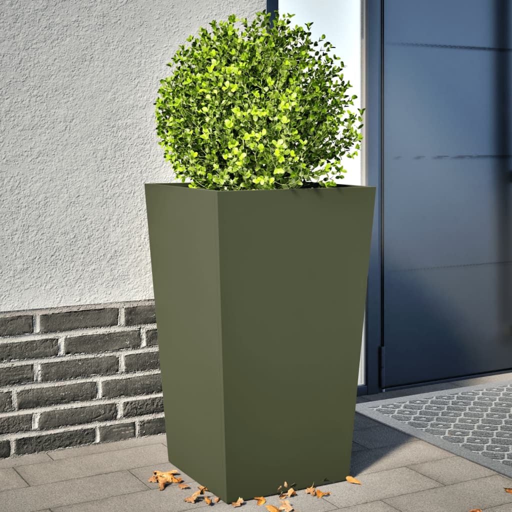 Garden Planters Olive Green 2 pcs 45x45x75 cm Steel - Decor Base