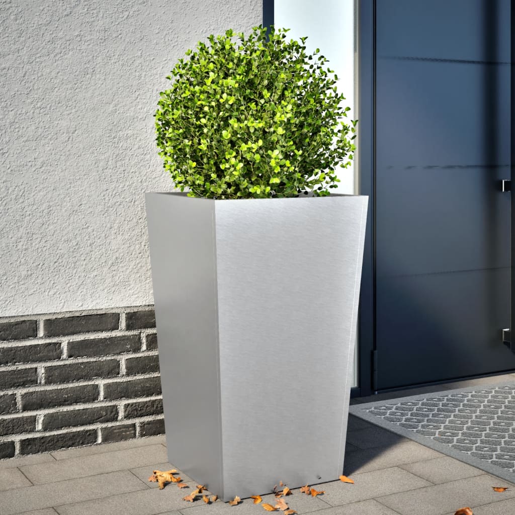Garden Planter 45x45x75 cm Galvanised Steel - Decor Base