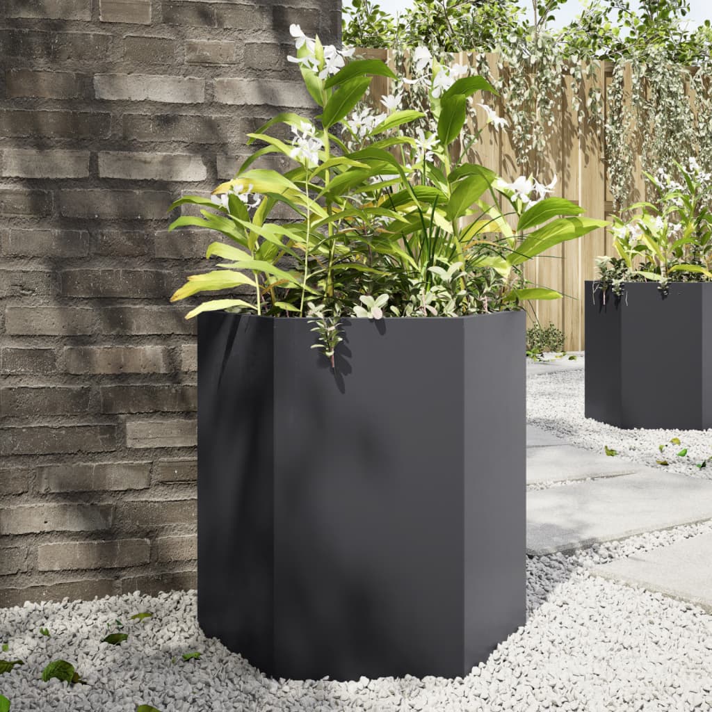 Garden Planter 2 pcs Black Hexagon 46x40x45 cm Steel - Discount Dealers