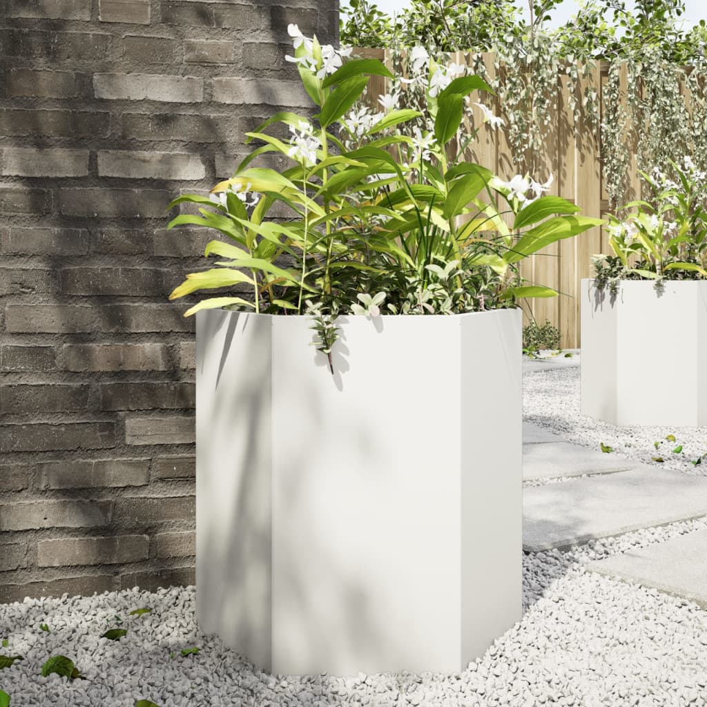 Garden Planter White Hexagon 46x40x45 cm Steel - Discount Dealers