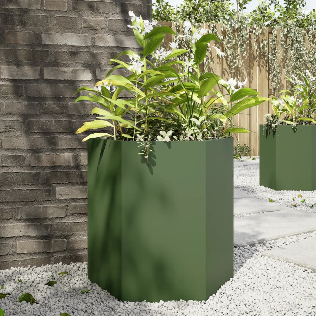 Garden Planter Olive Green Hexagon 46x40x45 cm Steel - Discount Dealers
