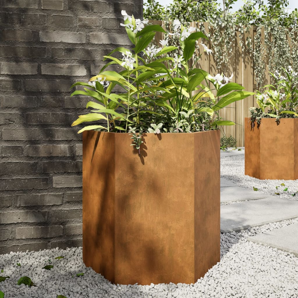Garden Planters 2 pcs Hexagon 46x40x45 cm Weathering Steel - Discount Dealers
