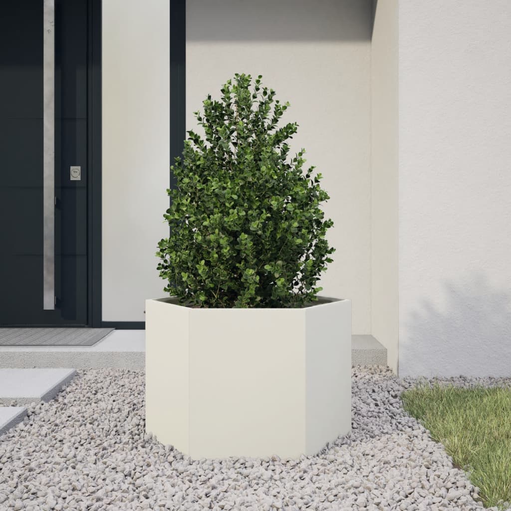 Garden Planter White Hexagon 69x60x45 cm Steel - Discount Dealers