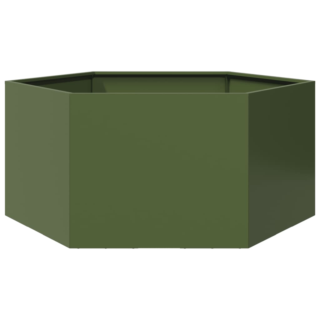 Garden Planter Olive Green Hexagon 104x90x45 cm Steel - Design Hut