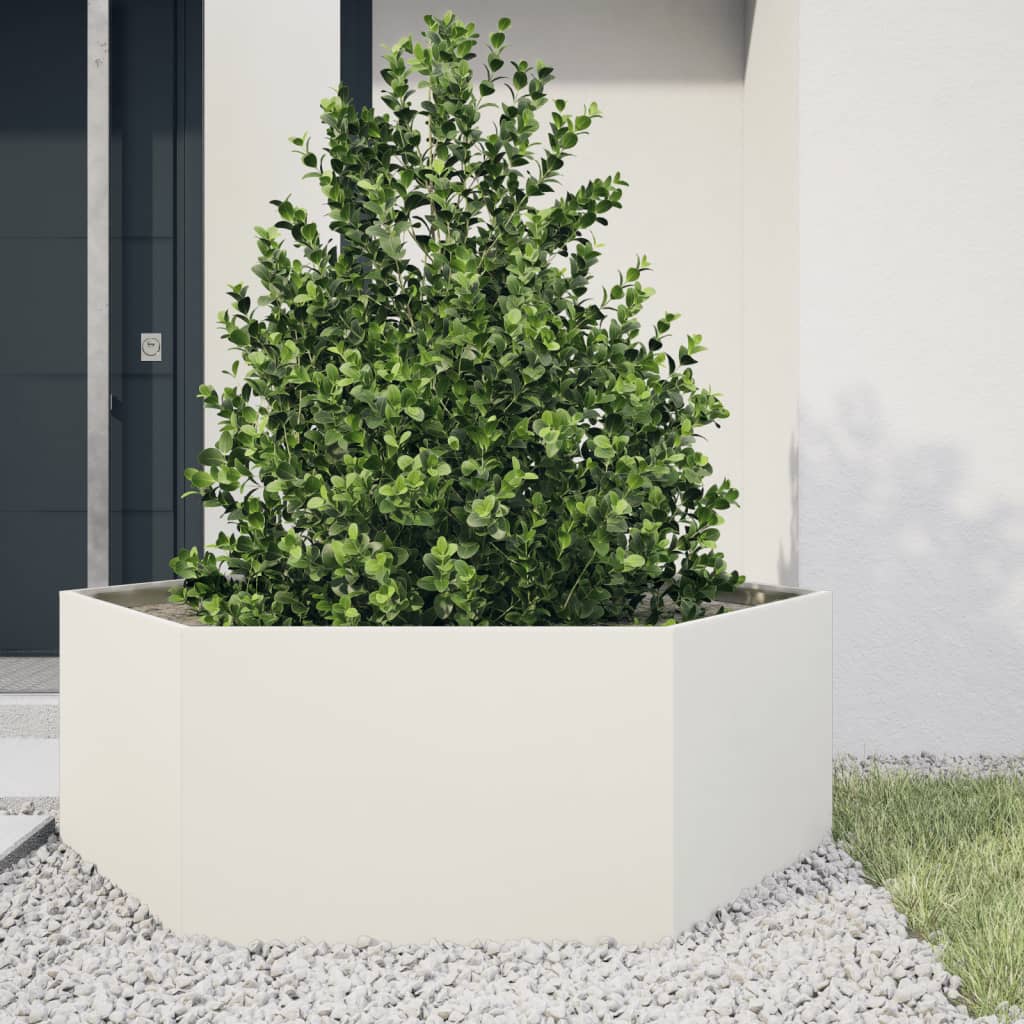 Garden Planter White Hexagon 138x120x45 cm Steel - Design Hut