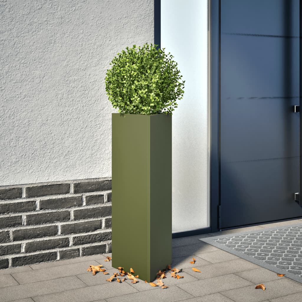 Garden Planter Olive Green Triangular 30x26x75 cm Steel - Decor Base