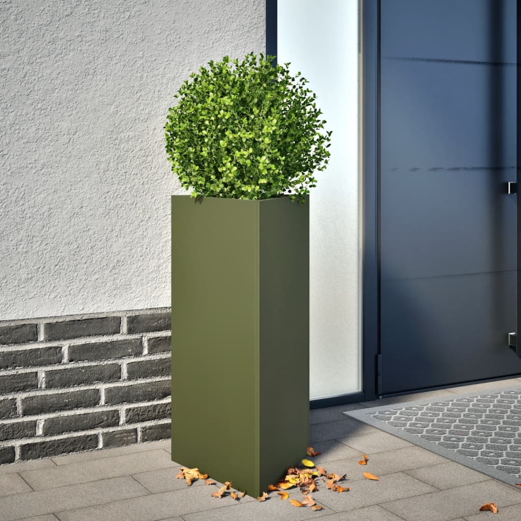 Garden Planter Olive Green Triangular 40x34.5x70 cm Steel - Decor Base